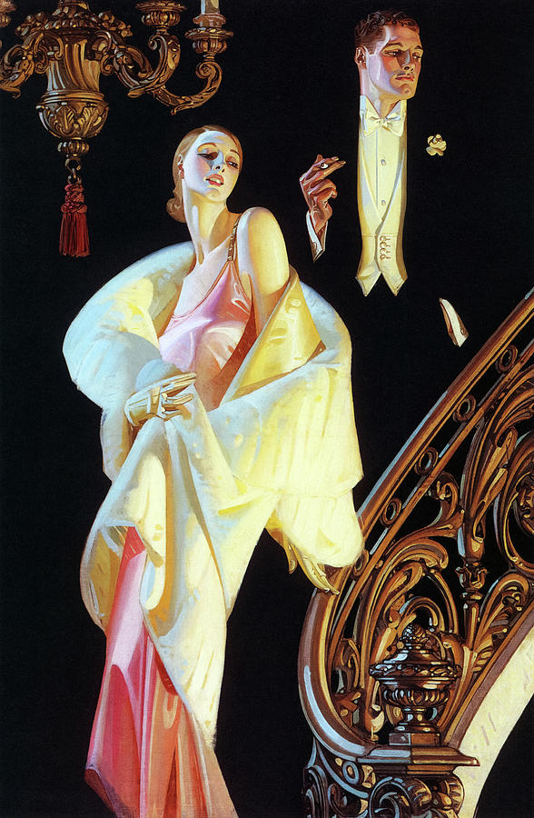 Couple Descending Staircase — J.C. Leyendecker (Art Print)