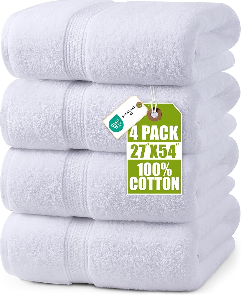 Utopia Bath Towels (4-Pack, White) — Canadian Amazon only