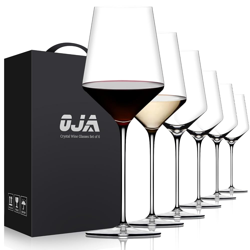 OJA Hand-Blown Wine Glasses (Set of 6, 15 oz)